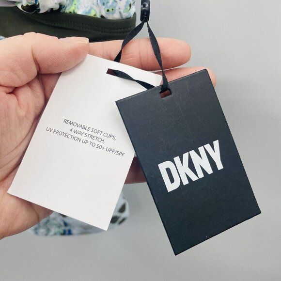 DKNY Womens Size Large Printed V Neck Tankini Top Swimsuit in Green $88 1937 - Picture 9 of 10